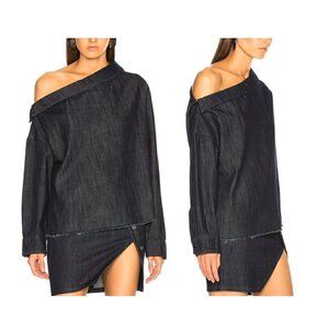 RTA‎ Zaria One-shoulder Denim Blouse In Total Blue, Size XS,